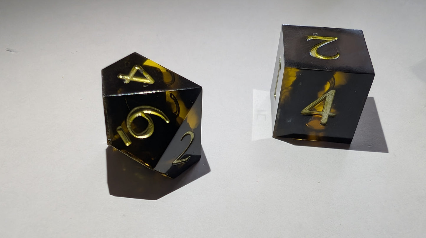 Handmade Resin DND Dice - Golden Night